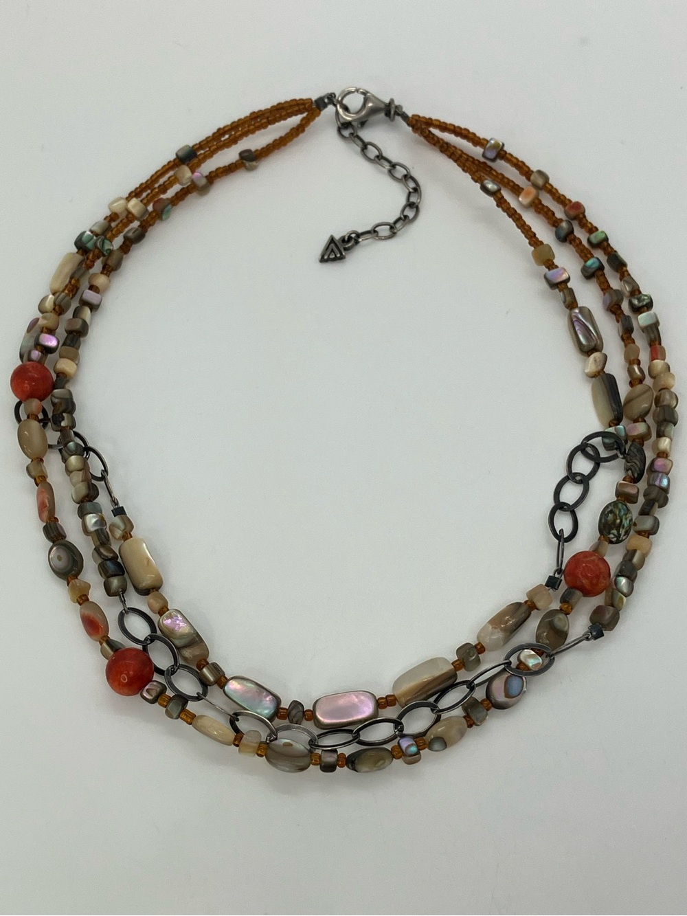Silpada 925 Fiesta Fun Coral Mother Of Pearl MOP Sterling Silver Necklace N1563